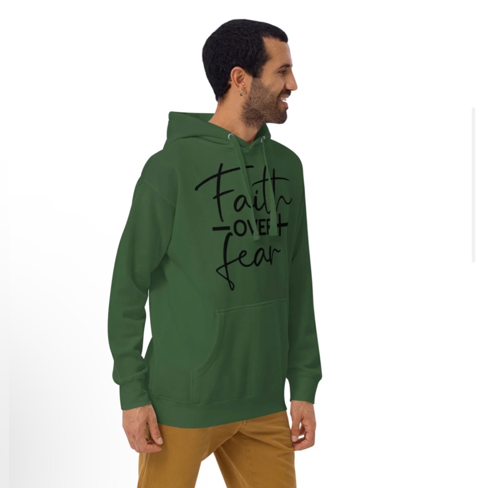 NWT Green Graphic CUSTOM Designed Unisex “Faith Over Fear" Premium Hoodie